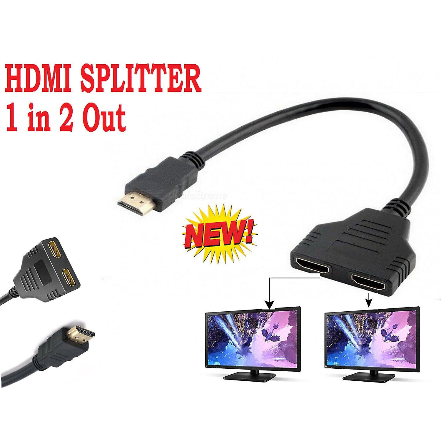 HDMI Splitter 1 In2 Out Cable Adapter Converter HD 1080 Multi Display Duplicator
