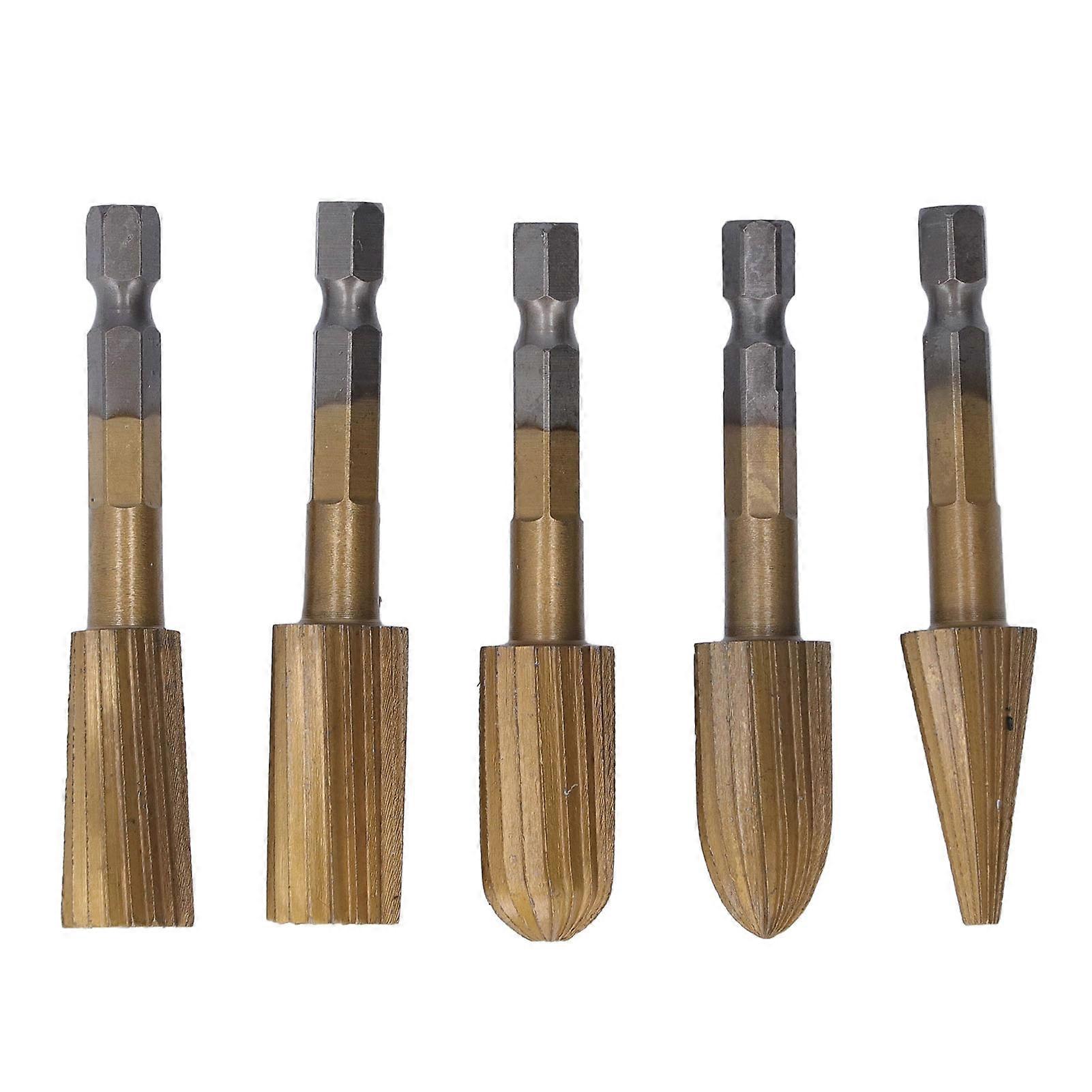 5Pcs Rotary File Burr Grinding Bit, Carbide Burr Set High Speed Steel Hex Shank Tool Set Kit for Plastic Stone 43EHJ
