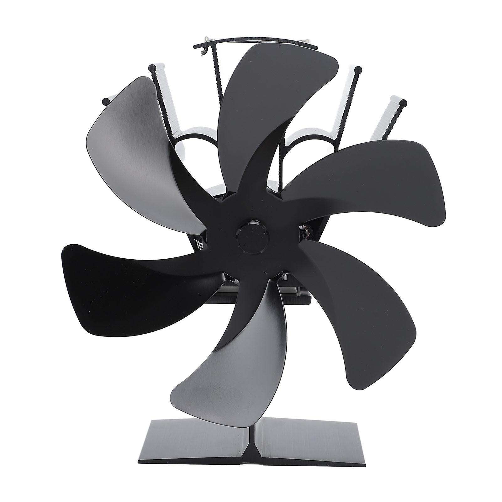 6 Blades Vertical Stove Fan, Heat Powered Thermal Fan, Fast Heat Circulation, Designer Handle, Stove Top Fan for Fireplace, Black