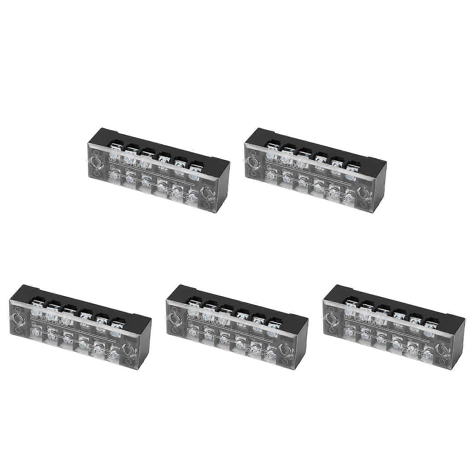 5pcs Terminal Block Barrier Strip Dual Row TB 15A 600V M3 Screws High Tenacity Wire Barrier Block 6 Positions(1506)