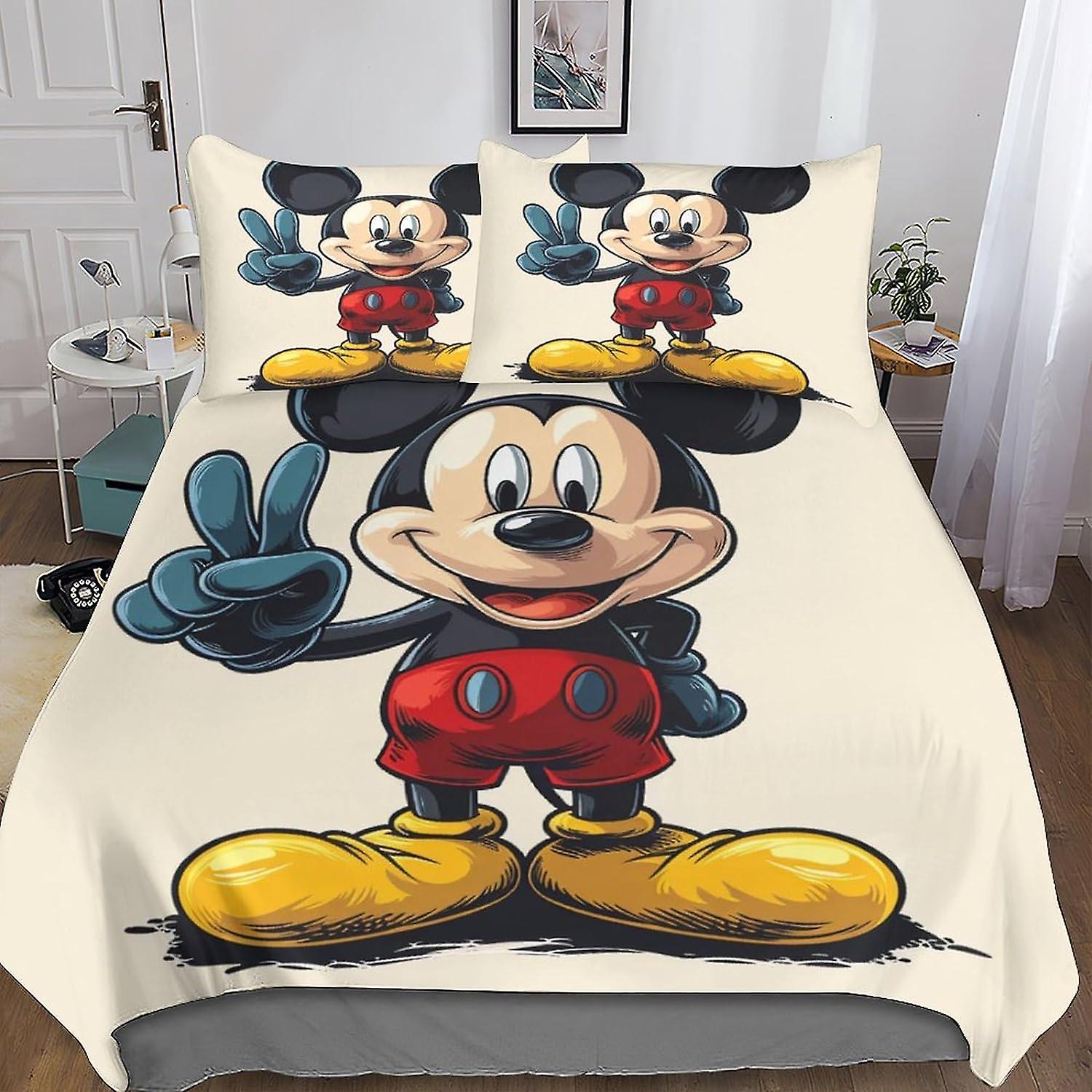 DSJackson Mickey Mouse 3 Pieces Quilt Cover 3D Print Cartoon Duvet Cover Bedding Set with Microfiber with Hidden Zipper Closure with Pillowcases for B