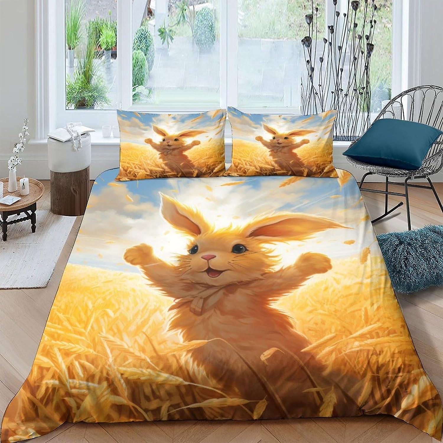EKENOZ Rabbit Påslakan Täcke, 3-delat Set Mjukt Mikrofibertäcke Täcke För Barn Tonåringar Vuxna Premium Sängkläder Påslakan Familj Påslakan Dubbel