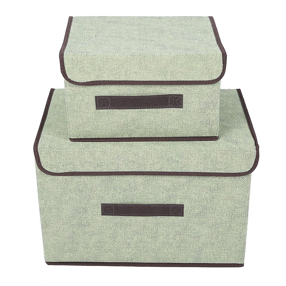 2pcs Folding Portable Square Imitation Linen Clothes Storage Box Set Items Organizer Container