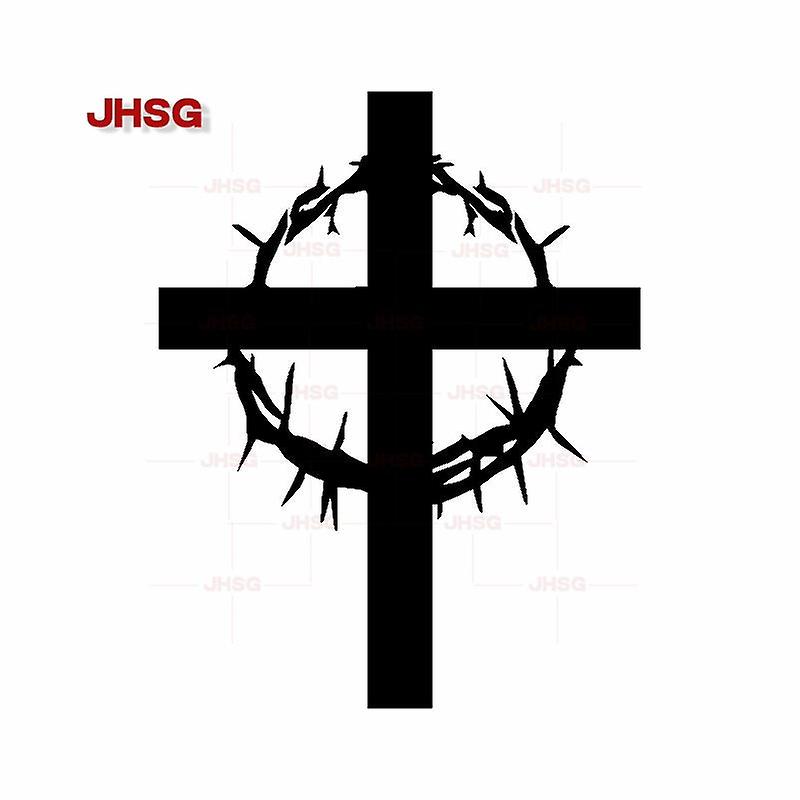 Jhsg רכב אביזרים דקורטיביים מדבקות ומדבקות ישו צלב ויניל מדבקת רכב שחור / כסף Pvc עמיד למים