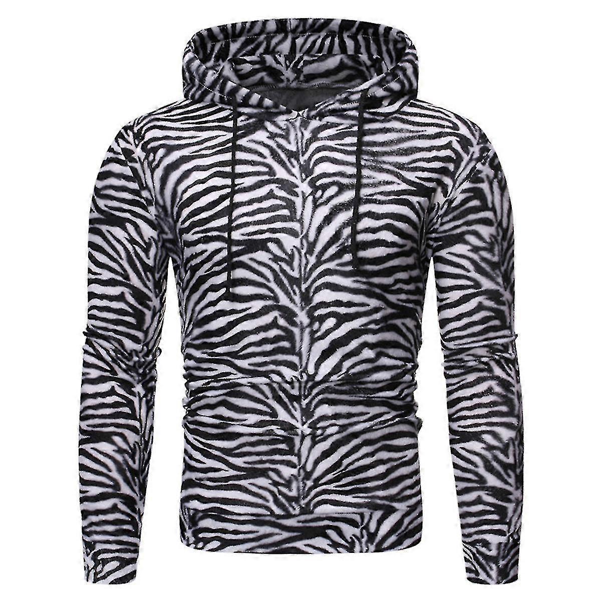 Men's Casual Hooded Zebra Print Pullover Sweatshirt