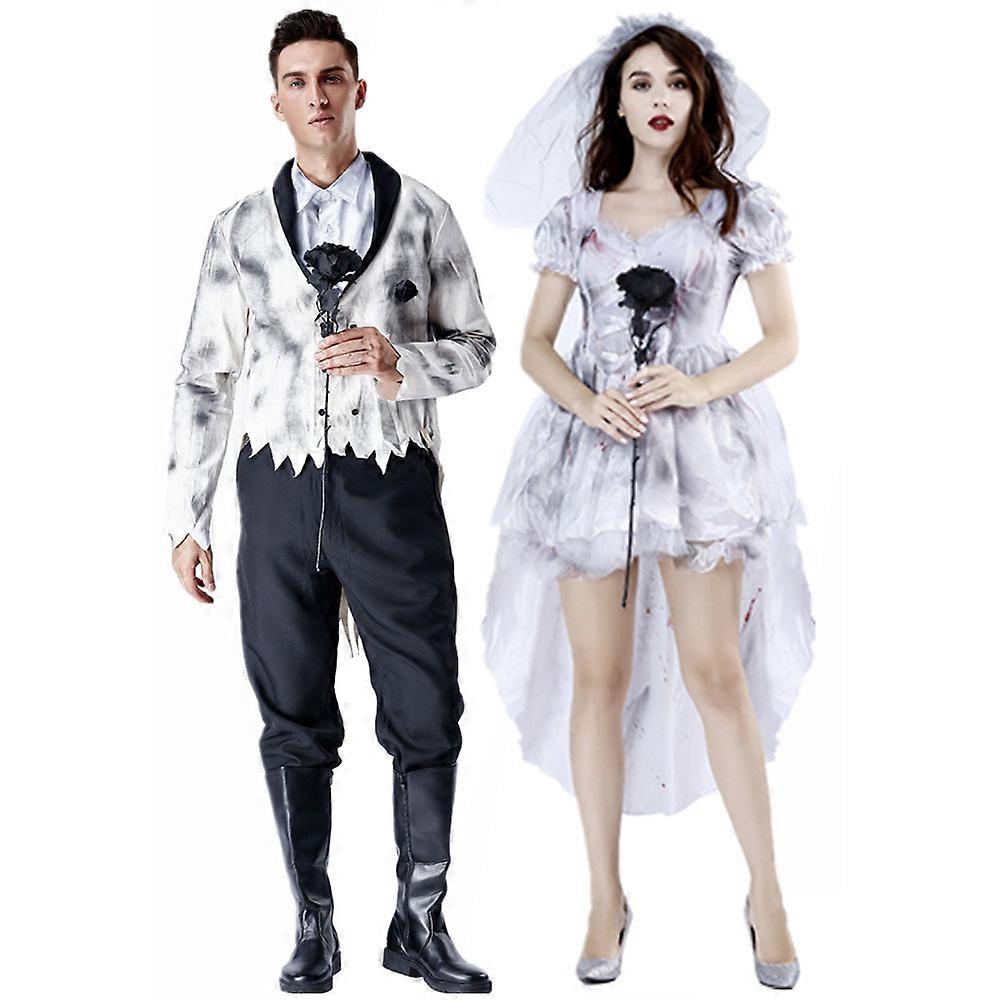 カーニバル ハロウィーン カップル 新郎 ゴースト 花嫁 コスチューム 怖い ゾンビ 吸血鬼 コスプレ ファンシーパーティードレス
