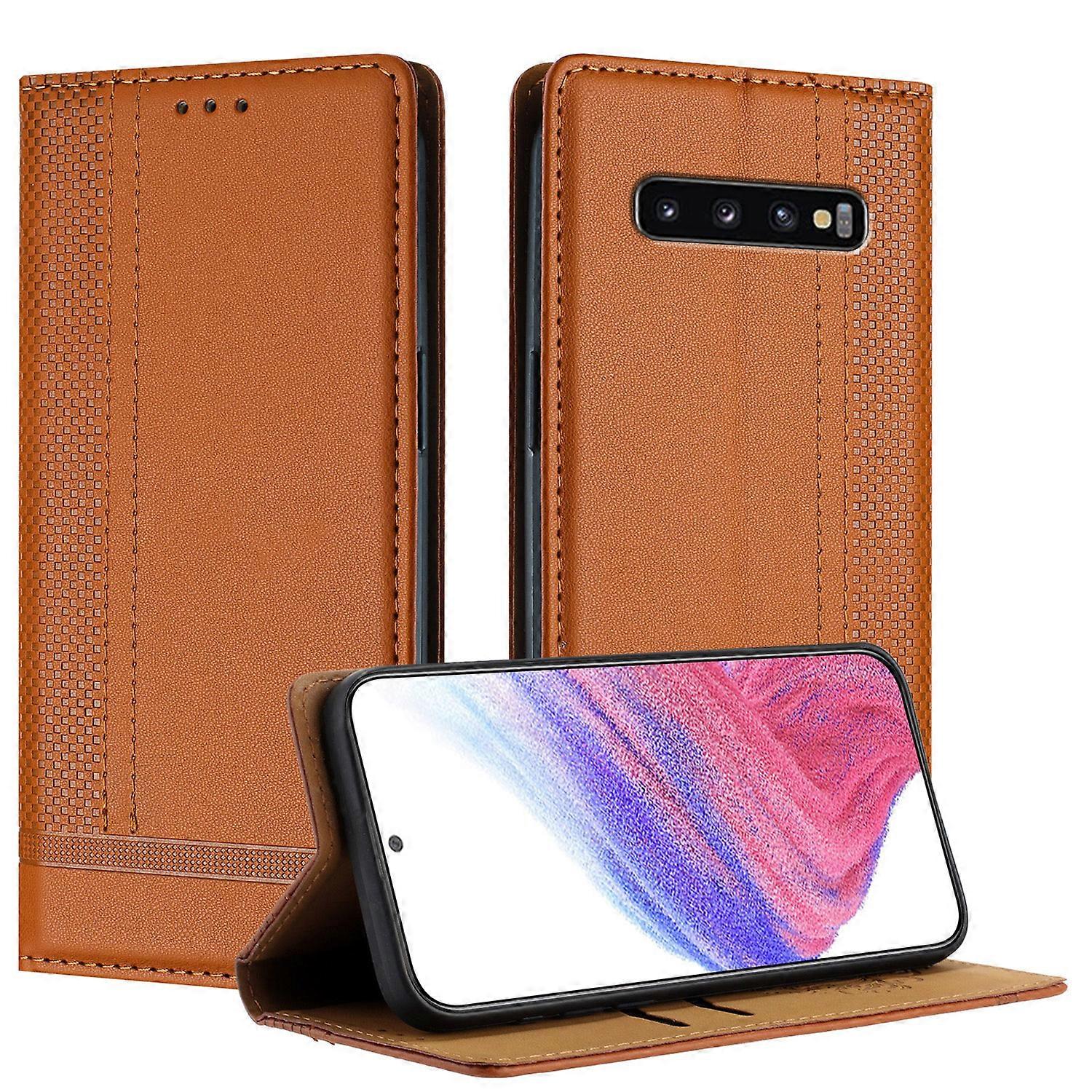 Case For Samsung Galaxy S10, Vintage Stitch Leather Wallet Case Card Slot Kickstand Magnetic Closure Shockproof Flip Folio Case Cover