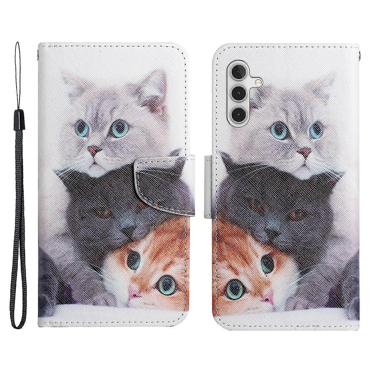 For Samsung Galaxy A54 5g Cross Texture Pu Leather Wallet Case Magnetic Closure Pattern Printing Flip Stand Phone Cover With Strap