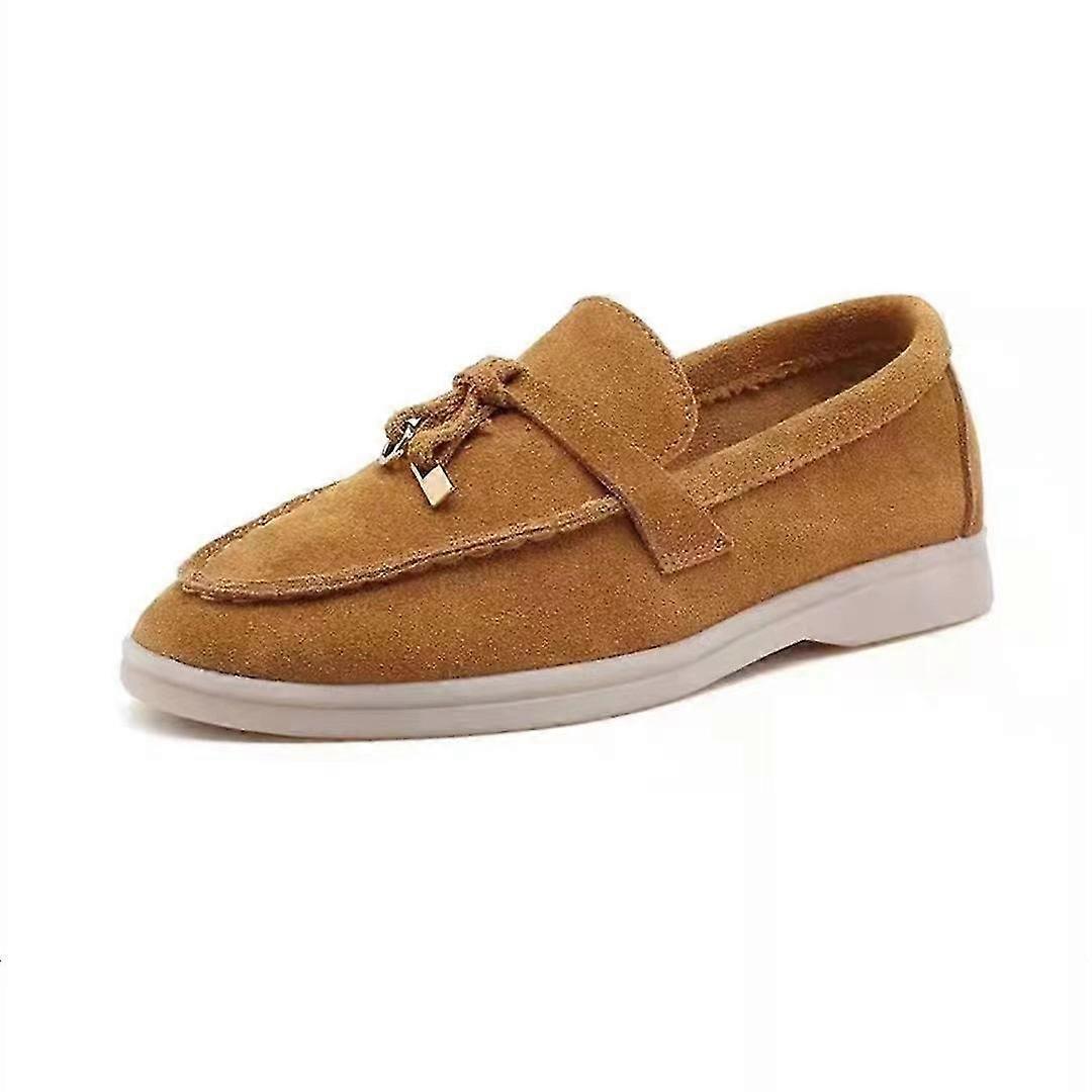 Wanderschuhe Frauen Loafer Wildleder kausales Mokassin Schloss Mütze Schuhe Bequeme weiche Sohle flache Schuhe Plus Size_Active