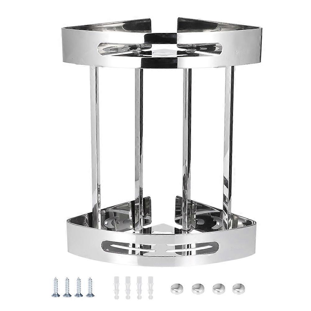 Stainless Steel Double‑layer Triangular Corner Shower Storage Shelf Bathroom Accessory
