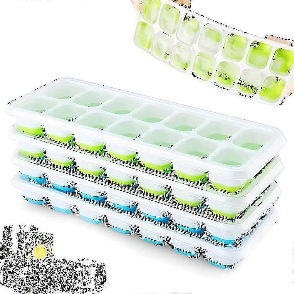 KINCJON 4 Pack Silicone Ice Cube Trays With Lid, Space Saving And Stackable