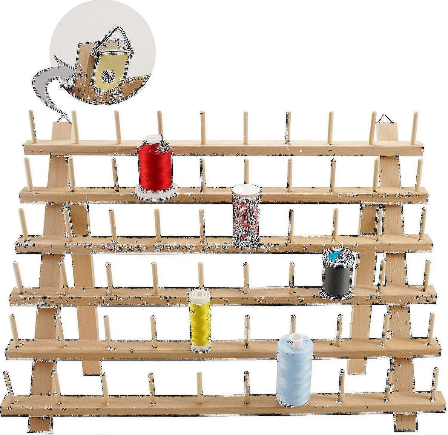 60 Spools Wooden Thread Rack/thread Holder Organizer With Hanging Hooks Compatible With Embroidery Quilting And Sewing Threads