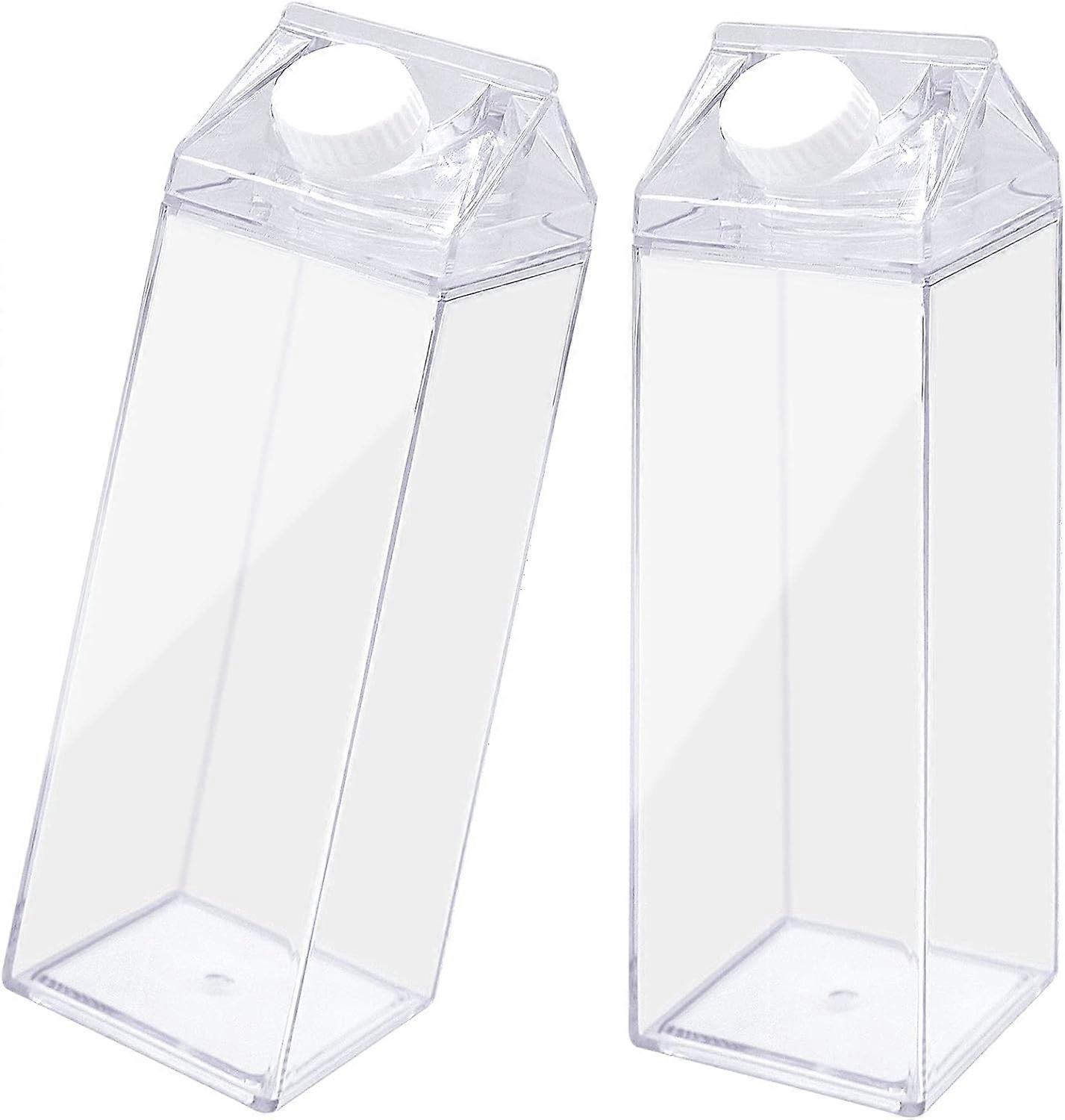 2 حزمة زجاجة ماء كرتون الحليب واضحة زجاجة حليب مربعة قابلة لإعادة الاستخدام لعصير مشروب الحليب (500 مل)