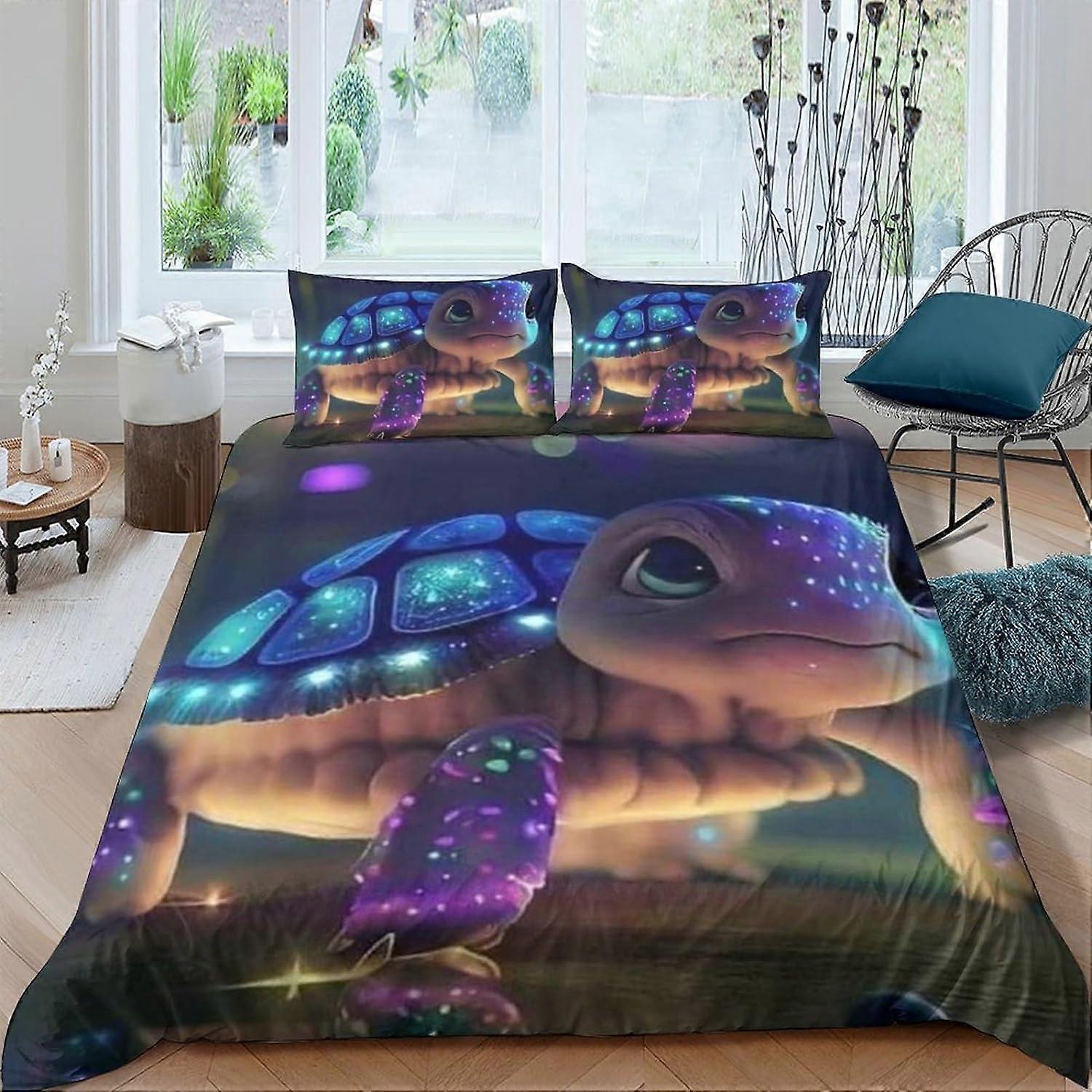 سلحفاة بحرية غطاء لحاف D مطبوع على شكل حرف D مع أكياس وسادات ، طقم فراش ، أكياس وسائد ديكور منزلي مع إغلاق 135 * 200 سم