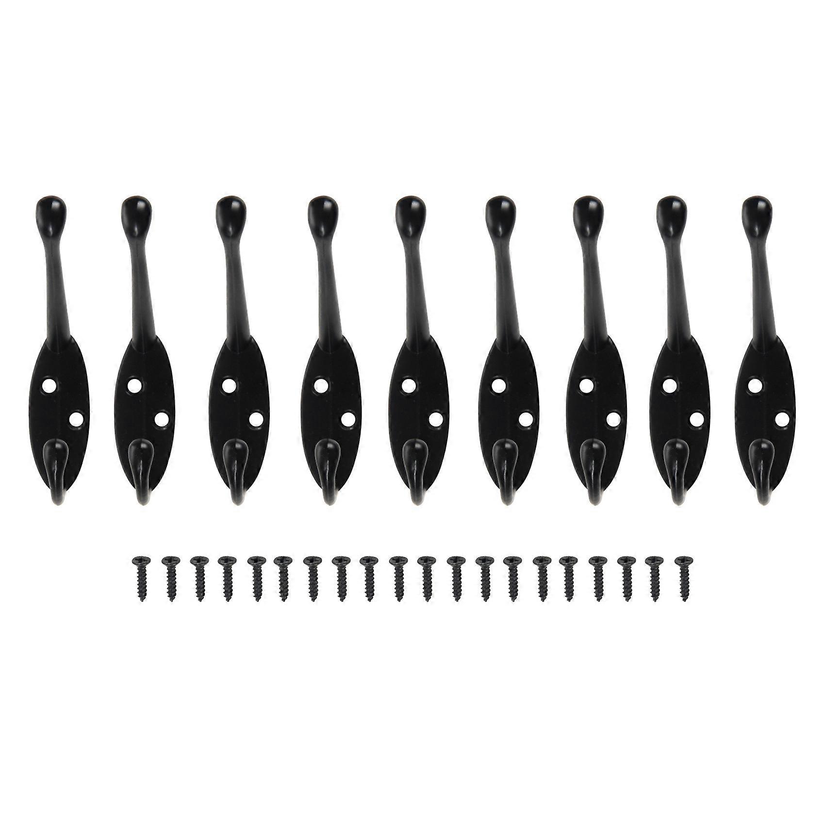 9 Pack heavy duty Coat Hooks for Hat hardware Dual Retro Coat Hanger with 20 Screws Black Color