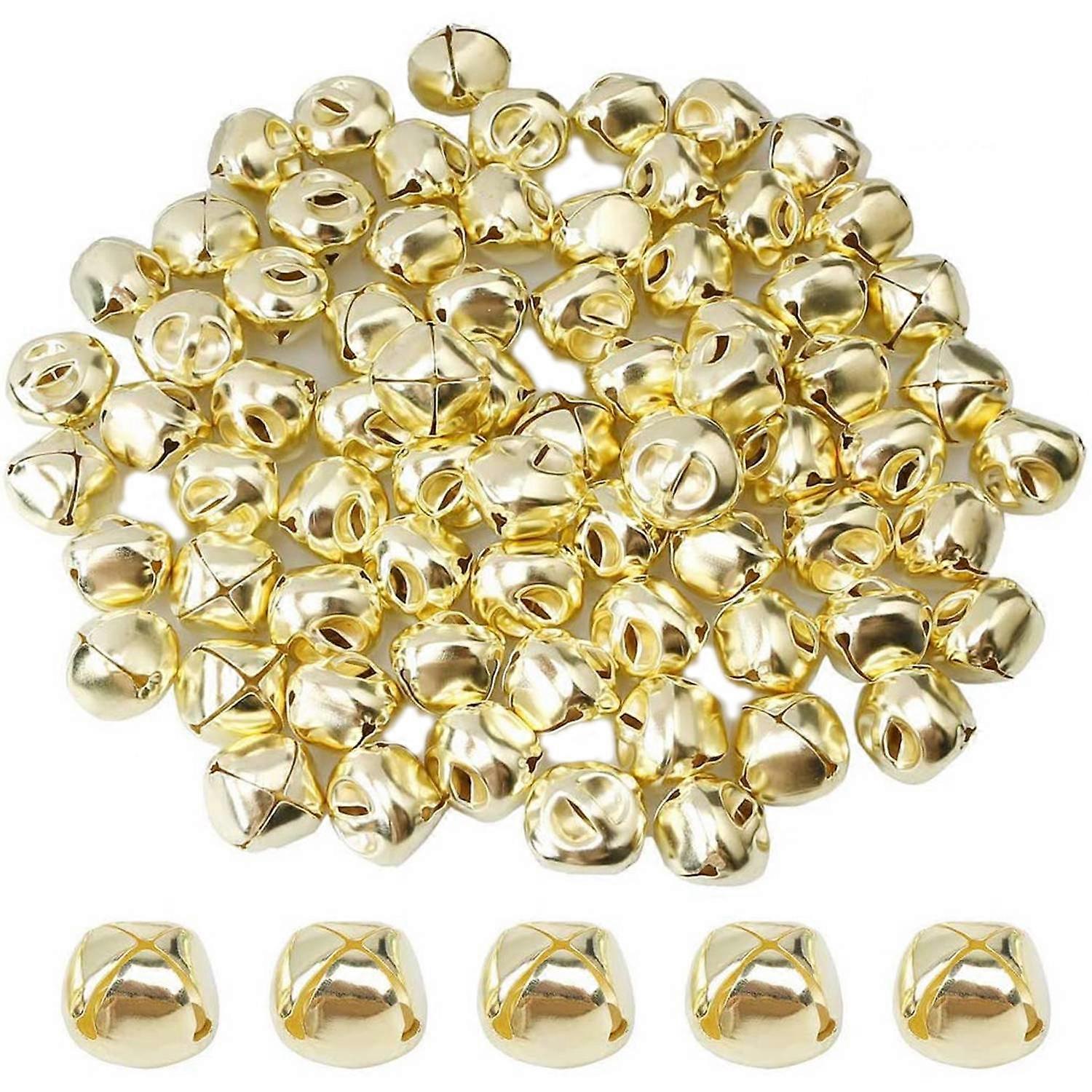 100 Pieces Jingle , 15mm Metal Jingle Mini Craft Beads for DIY Gold