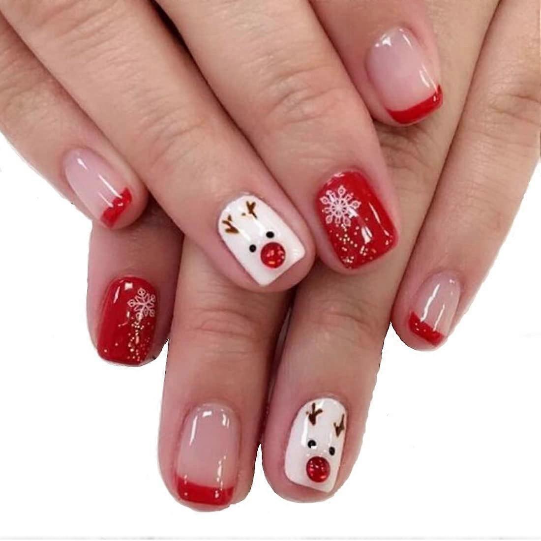 24 Pack Women's Short Square Christmas Snowflake False Nails