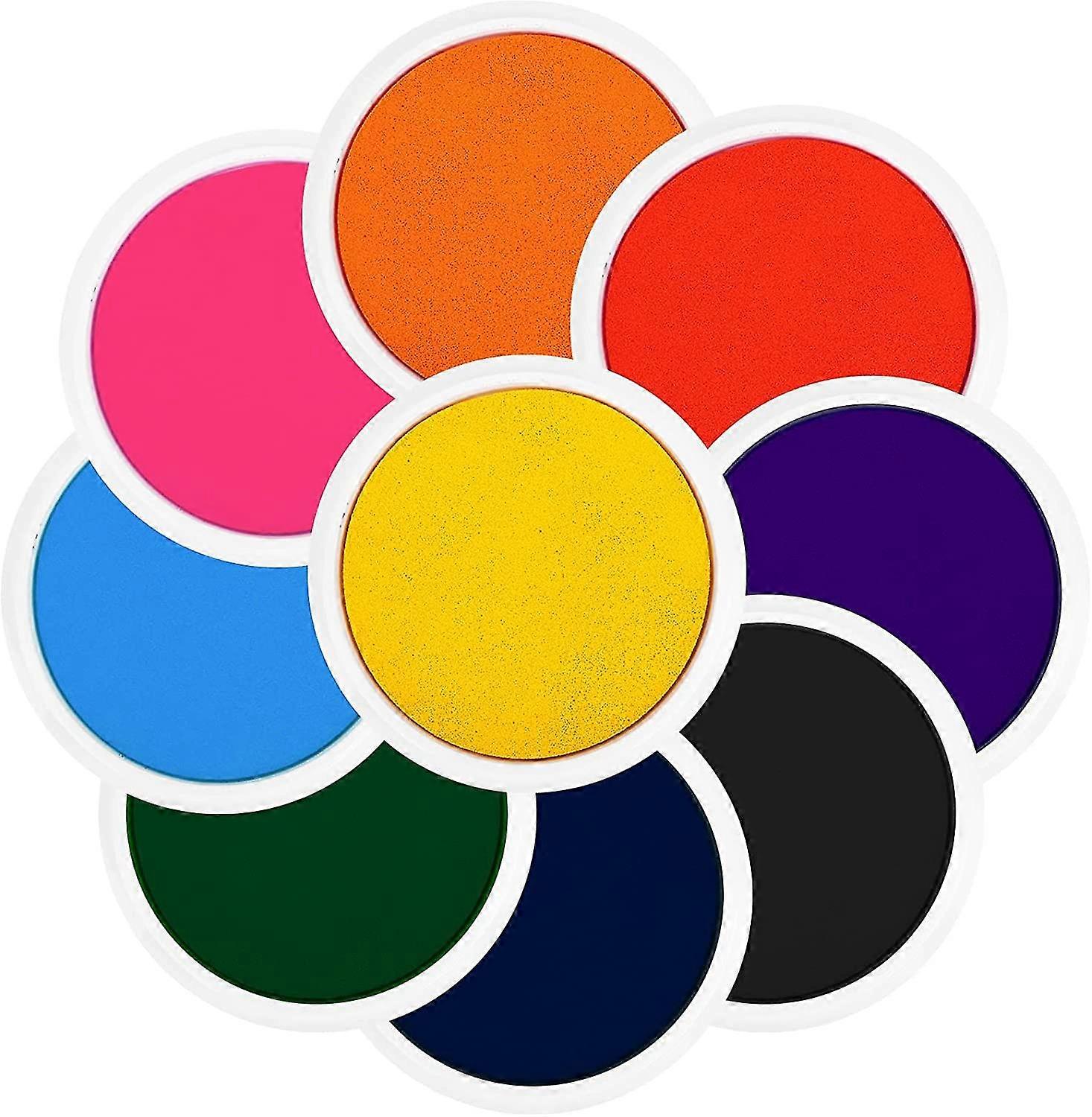 9 Pack 7" Large Round Craft Ink Pad- 9 Colors Rainbow Non Toxic Washable Fingerprint Ink Pads For Kids To Make Hand Prints, Finger Painting, Rubber St