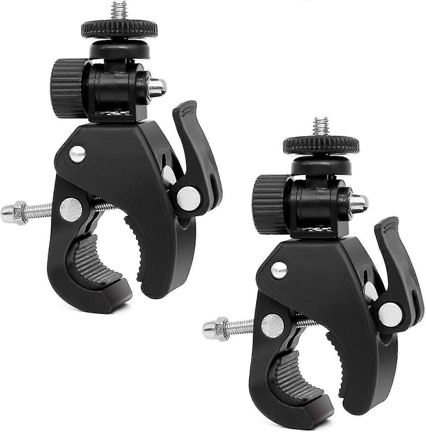 Camera Clamp 2 Pieces Multifunctional Double Ball Adapter With Bottom Clamp And 1/4" Standard Screw For Camera, Flash, Tripod, Dv Monitor, Led Li