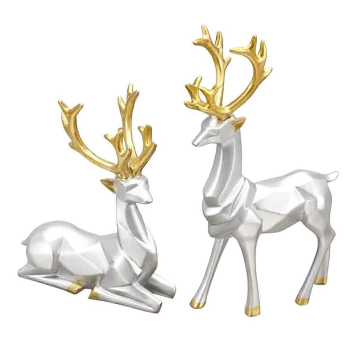 Decorative Gift 2PCS Deer Sculpture 3D Geometric Deer Ornaments Used to Set Off the Festive Atmosph