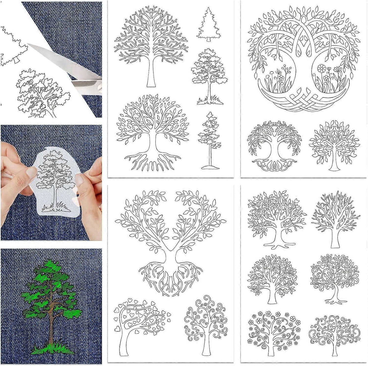 4 Sheets Tree Water Soluble Hand Sewing Stabilizers for Fabric Life of Tree Embroidery Stitch Practice Eembroidery Patterns Transfers for Embroidery B