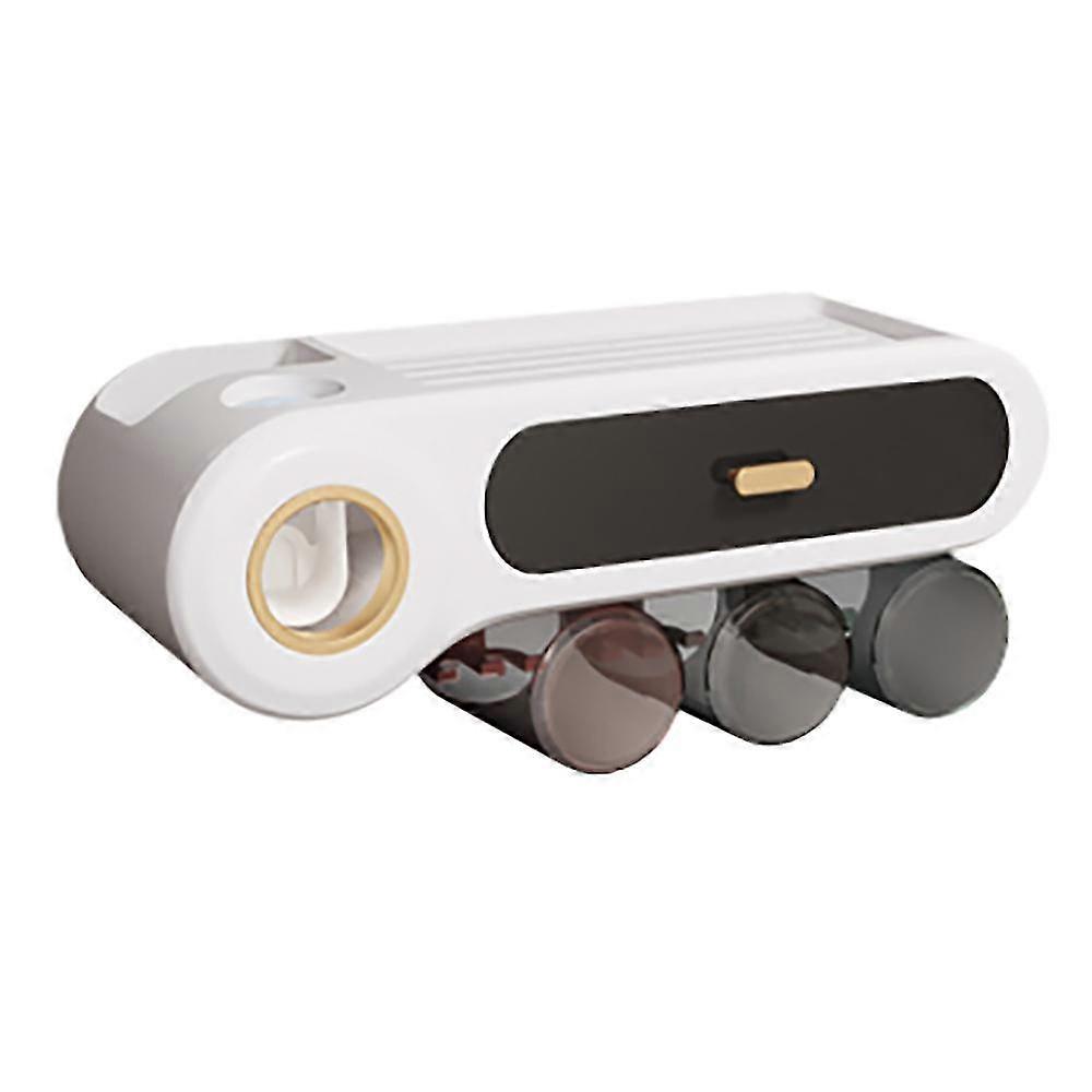 Toothbrush Holder Set Wall Mounted All-in-one Toothbrush Storage Rack Automatic Toothpaste Squeezer