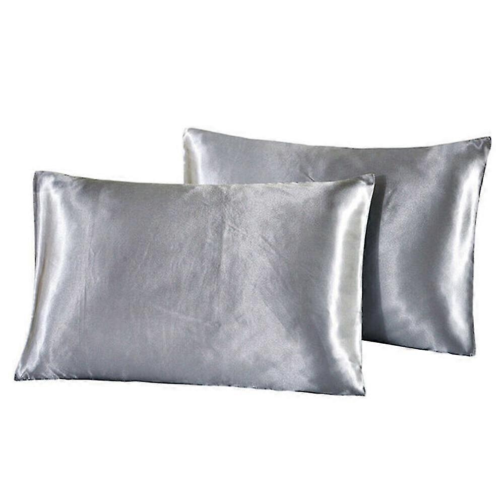 2-piece Silk Satin Pillowcase Simple Solid Color Bedding Household Smooth Multicolor Simulation Silk