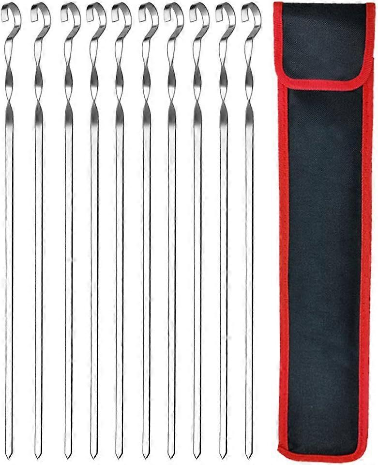 Barbecue Skewers Pack of 10 43cm Stainless Steel Reusable Kebab Skewers Long Skewers for Meat and Vegetables