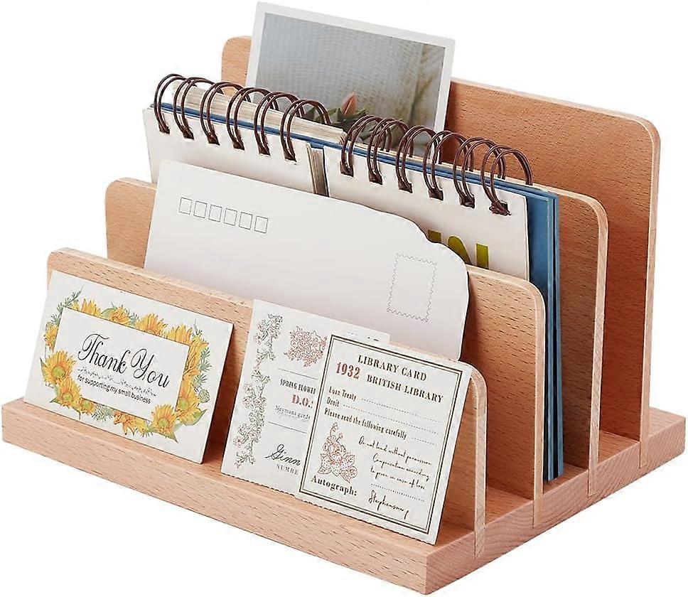 Wood Business Card Holder Stand 4-Tier Multiple Business Card Organizer Card Display Stand Brochure Postcard Holder Rack Retail Display for Desk Offic