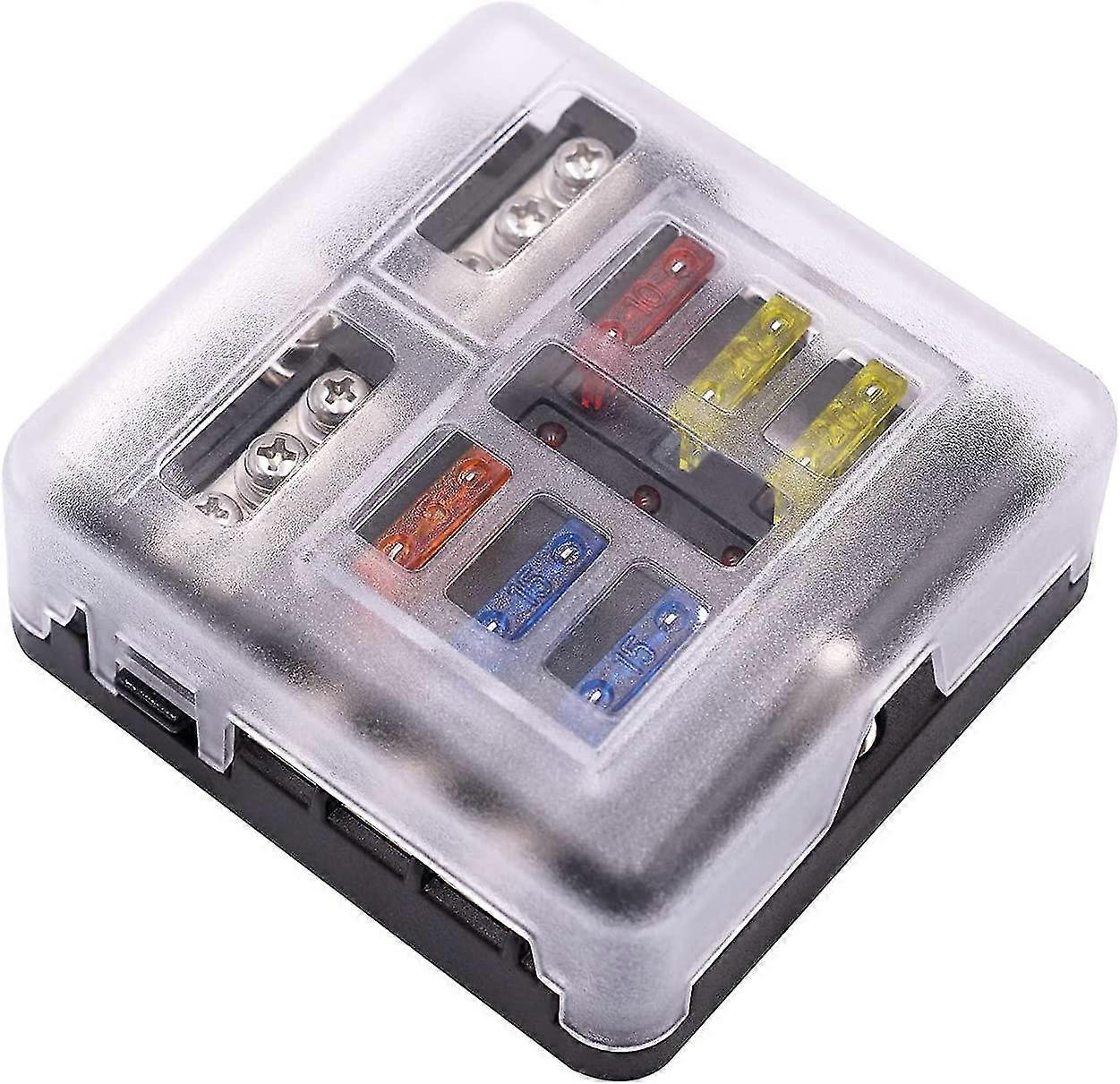fuse box with negative bus, blade fuses holder block 6 way with led indicator for boat van car truck