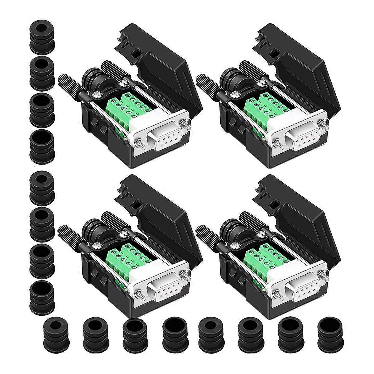 4PCS DB9 Female Breakout Connector,DB9 Solderless RS232 D-SUB Serial To 9-Pin Port Terminal Adapter