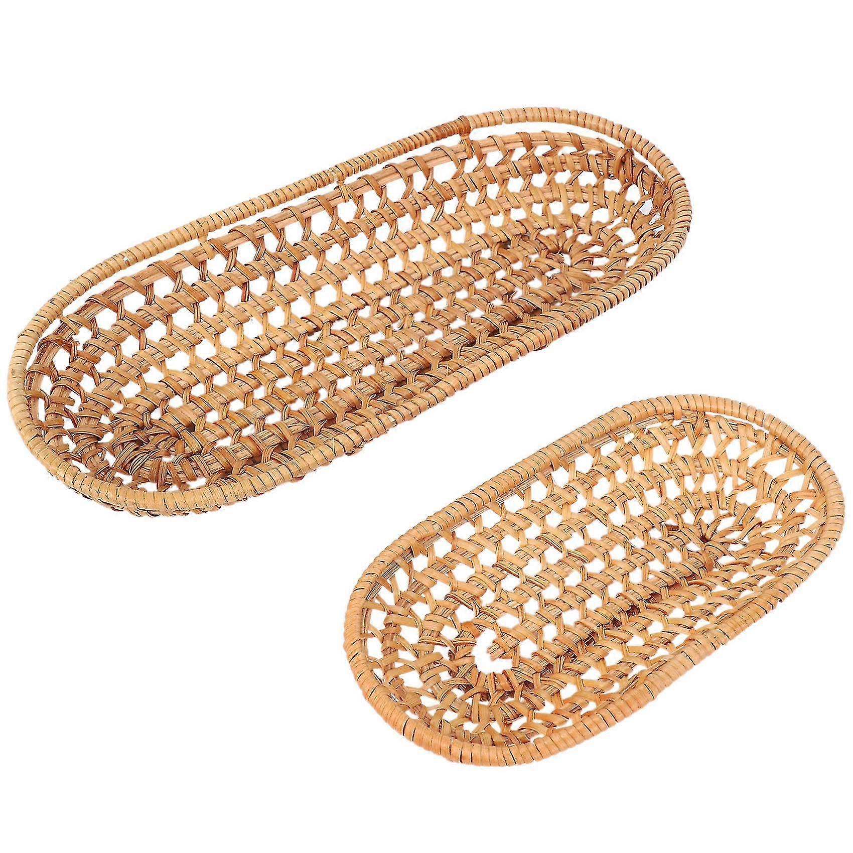 2st Handgjord vävd oval rotting fruktkorg brödbricka Korg Flätad matbricka Servering korg Vävning Sto