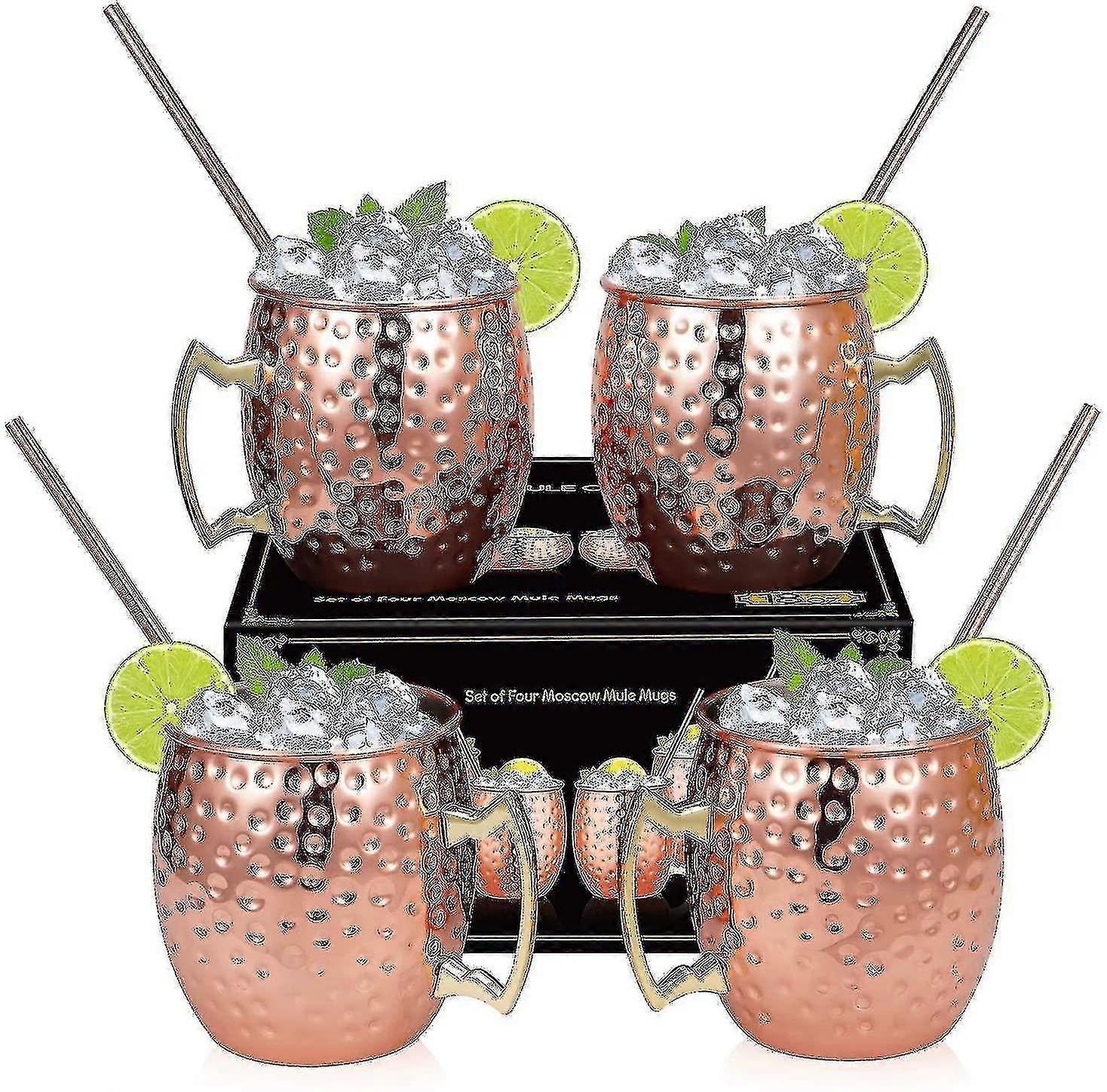 Κούπες για μπολ ξυρίσματος Κούπες Moscow Mule από χαλκό - Σετ 4 ωρών Κούπες από χαλκό κατασκευασμένες από καθαρό συμπαγές χαλκό, σετ δώρου 16 ουγγιών