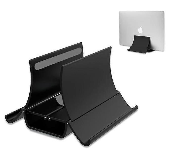 Black Vertical Laptop Stand Desk Non-Slip Gravity Tablet and Phone Holder Space Saving Desk Organizer Laptop Stand for Home Office