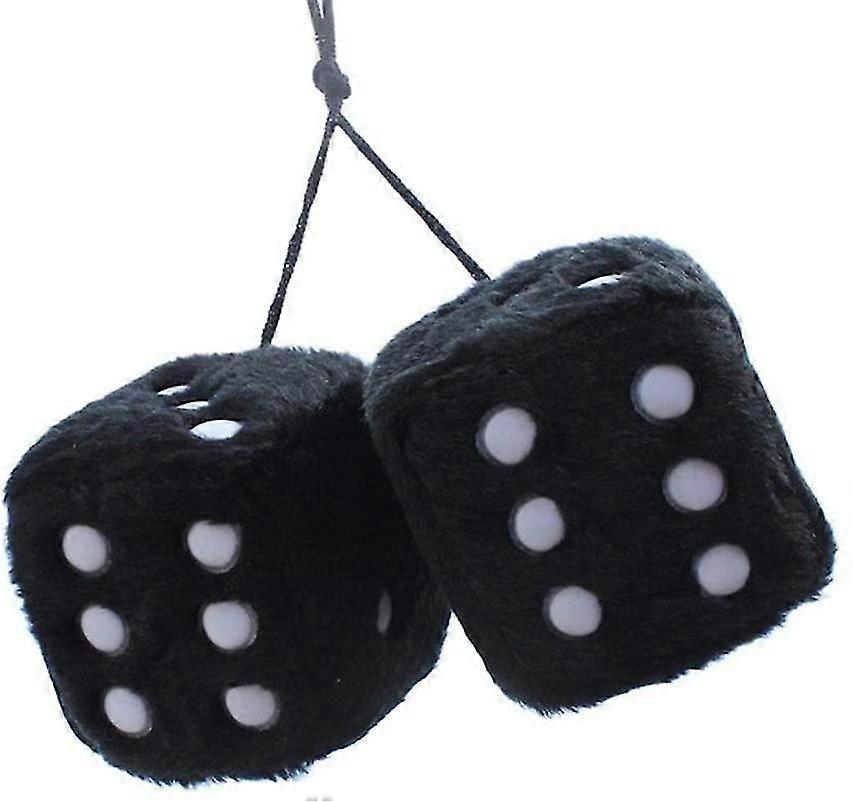 3 Inch Pair Of Retro Square Mirror Hanging Dice Couple Fuzzy Plush Dice