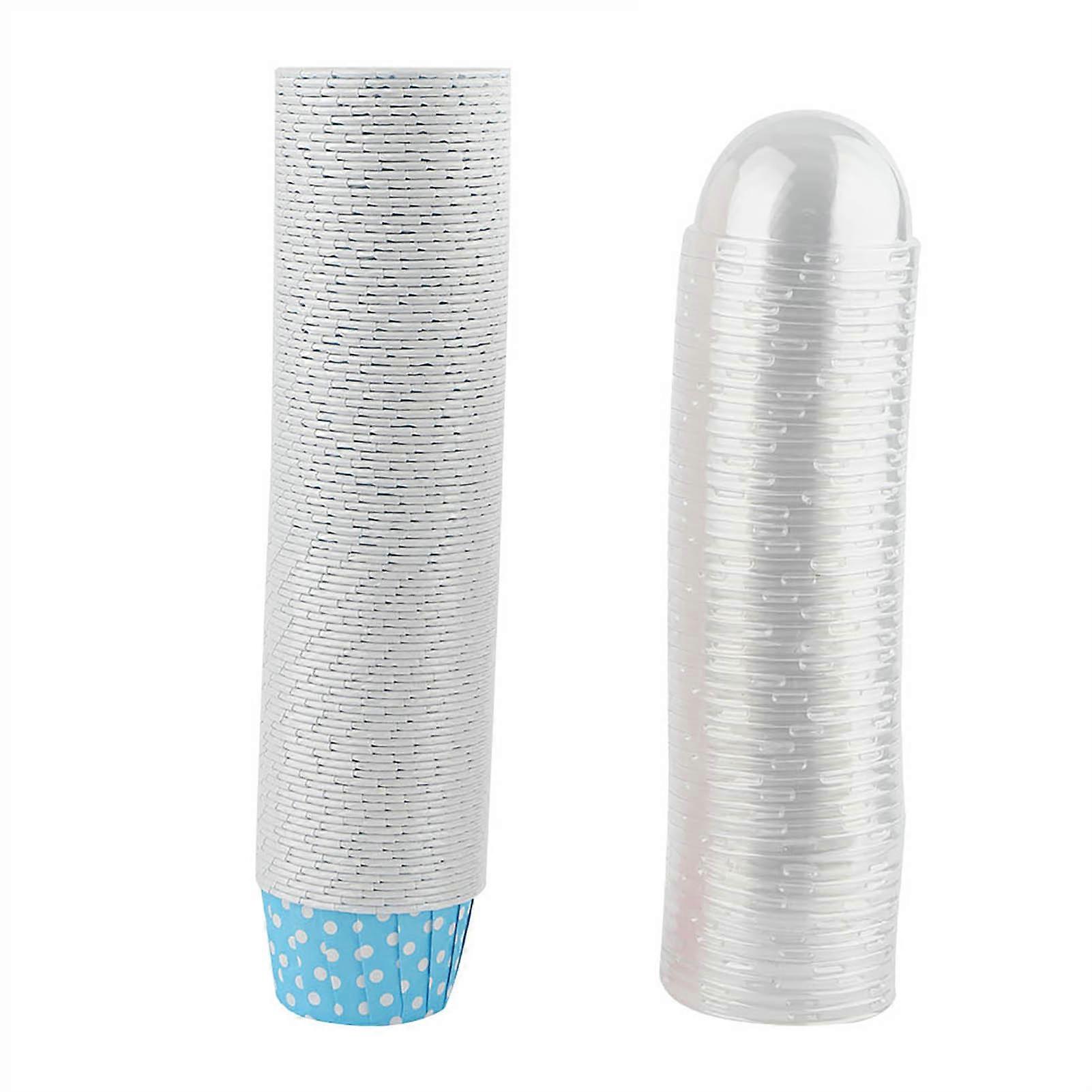 100PCS Mini Cupcake Liners Papper Rund Tårta Bakkoppar Muffinsformar Med Lock Blå