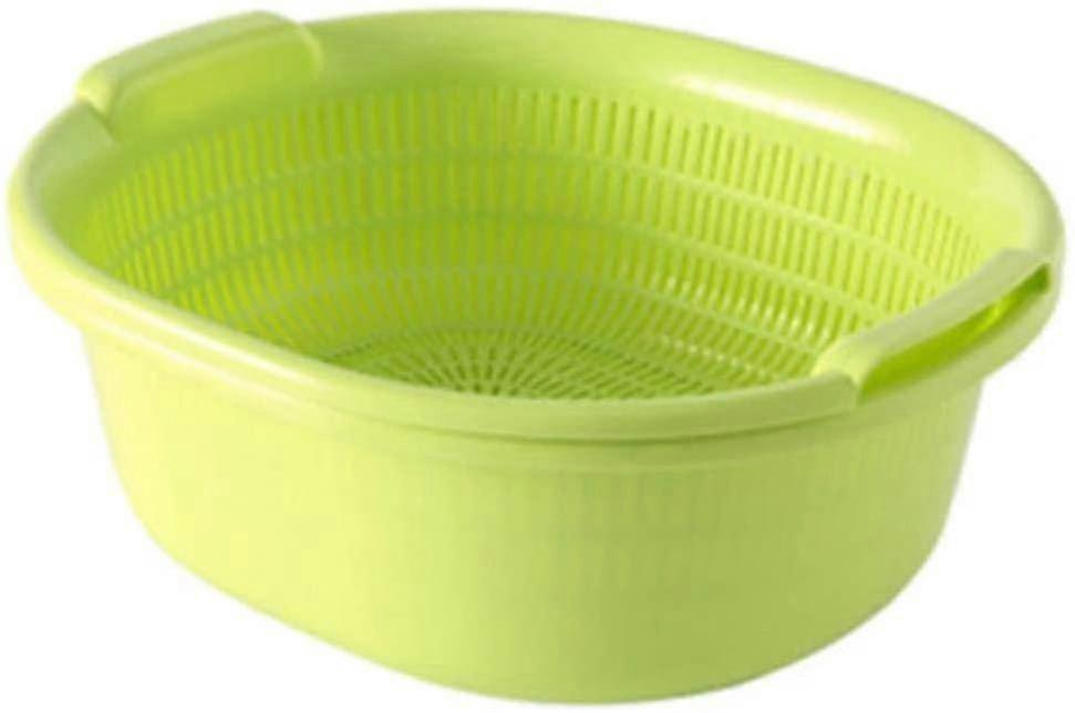 Large Oval Plastic Drain Basket Double Layers Colander Solid Color