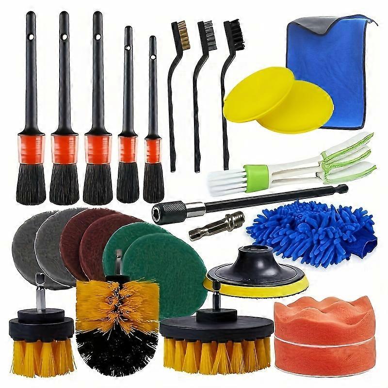 Kit completo per i dettagli dell'auto: spazzole da 26 pezzi, spazzola per trapano e detergente per ruote