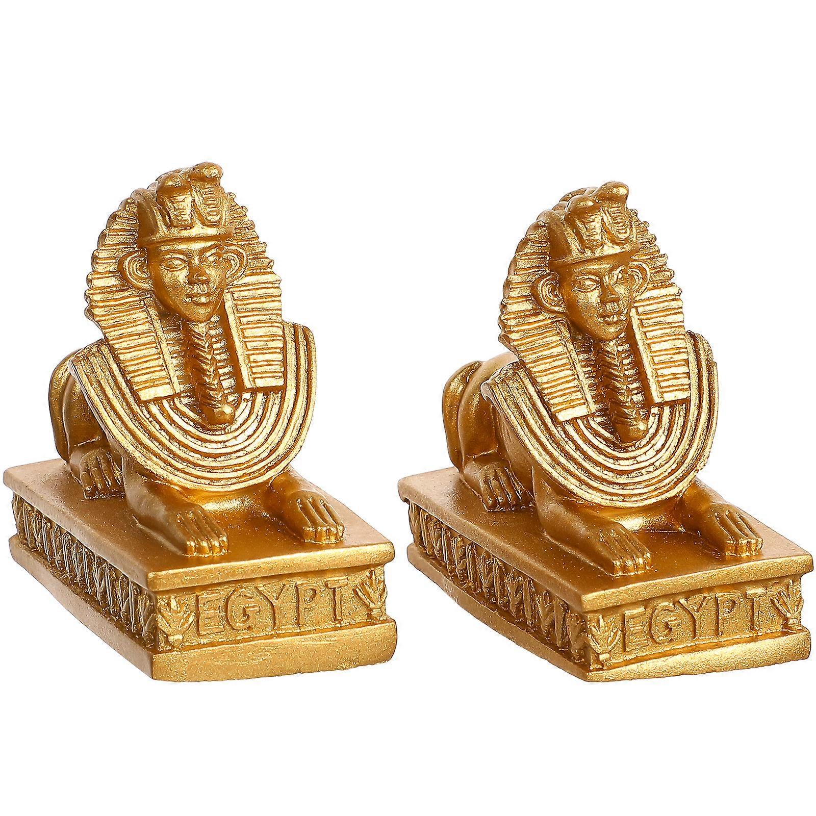 2 Pcs Sphinx Figurines Ancient Statues Sculptures Desktop Ornaments Resin Crafts for Cafe Home Office