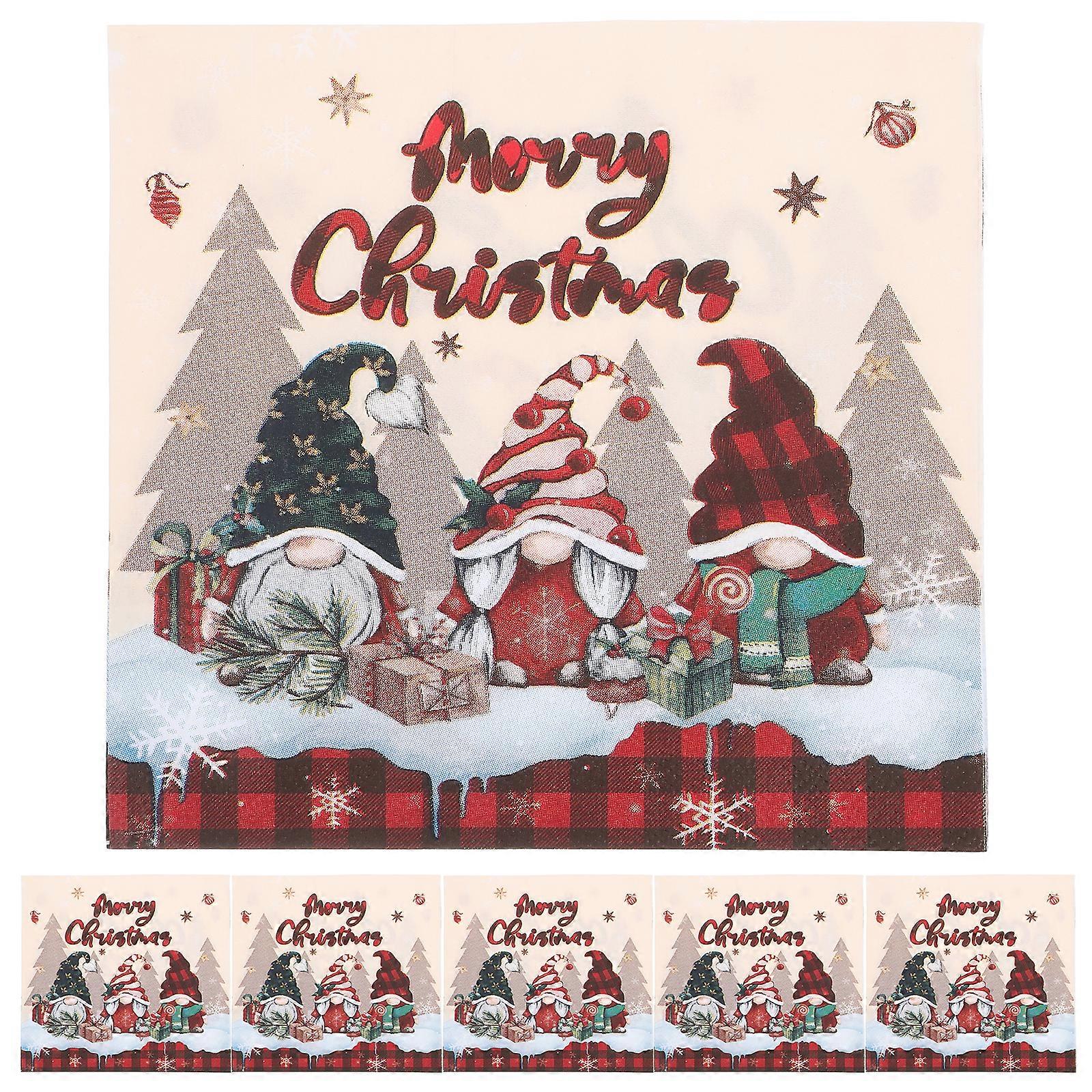 20pcs Serviettes de table de Noël Gnome Serviettes à carreaux Serviettes jetables en papier de Noël Serviettes de table cocktail de Noël