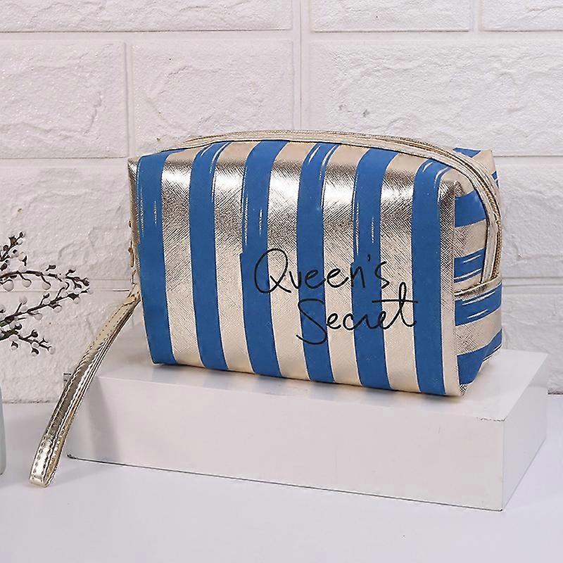 Multifunctional Striped PU Waterproof Cosmetic Toiletry Bag
