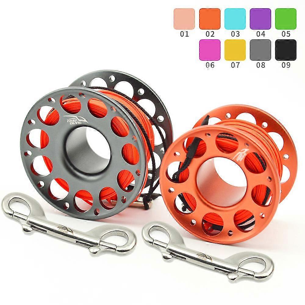 15M/30M Scuba Diving Aluminum Alloy Spool Finger Reel with Stainless Steel double ended hook SMB Equipment Cave Dive