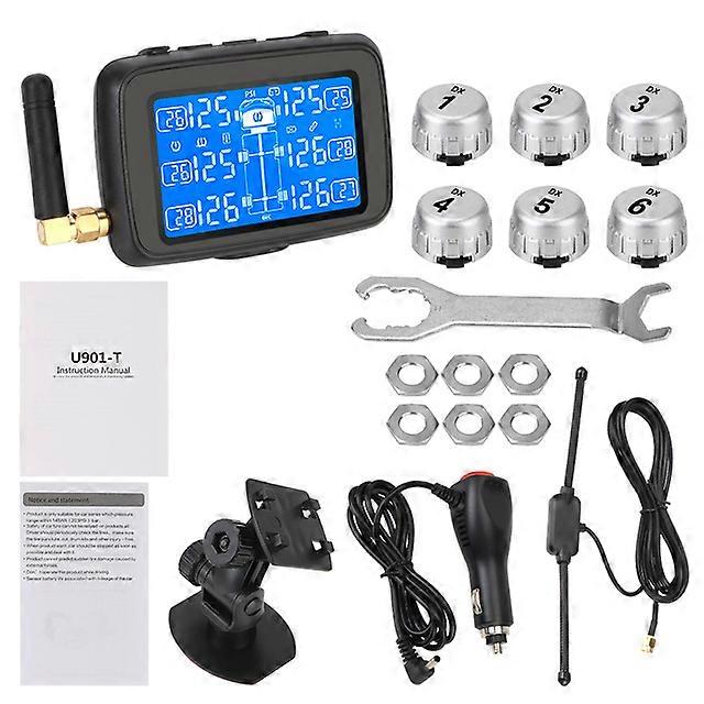 Car Wireless Tire Pressure Monitoring System Auto Truck BUS TPMS Digital LCD Display Replaceable Battery with 6 External Sensors