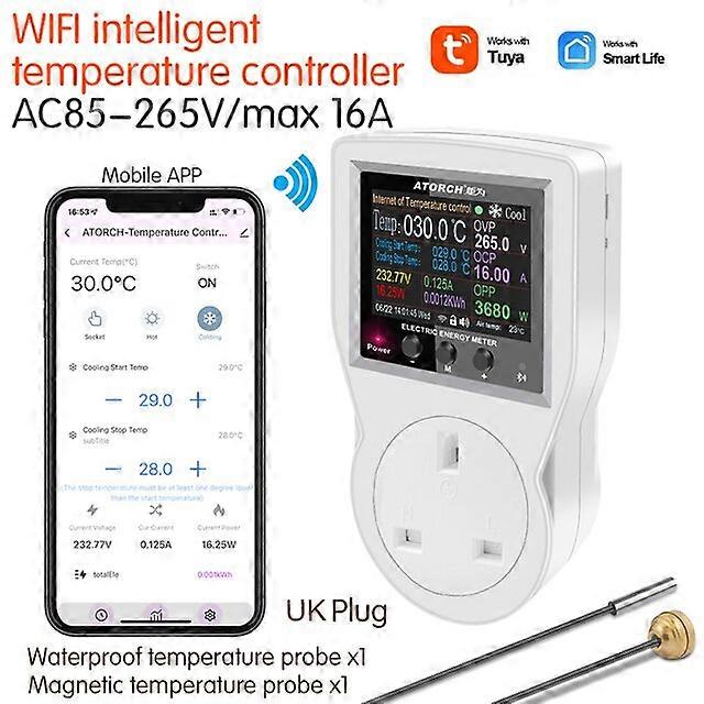 2 in 1 Wifi Tuya Thermostat Socket 16A AC 220V Incubator Temperature Controller Outlet Timer Switch Sensor for Heating Cooling