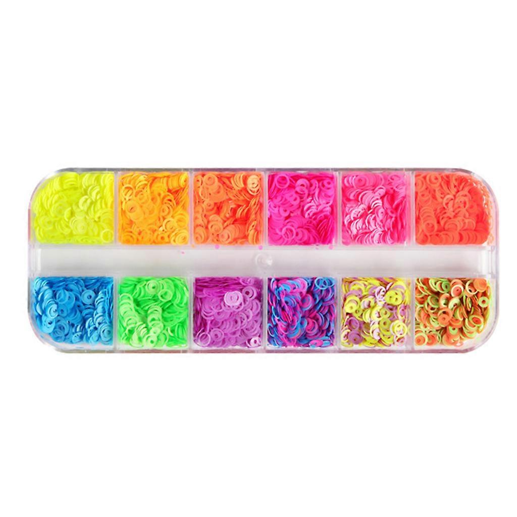 12 Grids/Box Fluorescent Bubble Sequins Epoxy Resin Glitter Filling Hollow Round Shape Slime Slices Neon Nail Art Flakes