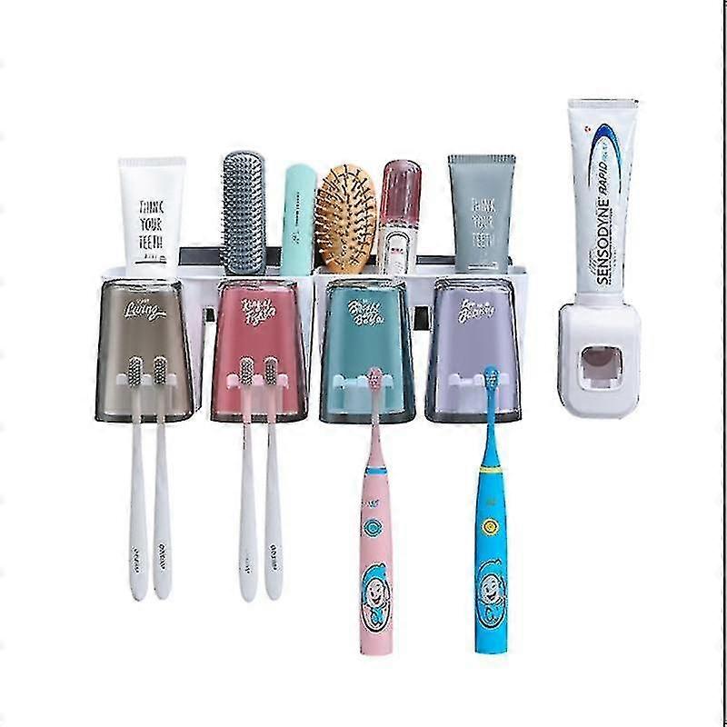 automatic Toothpaste Dispenser Wall Mount Dust Proof Toothbrush Holder Punch Free Suspension