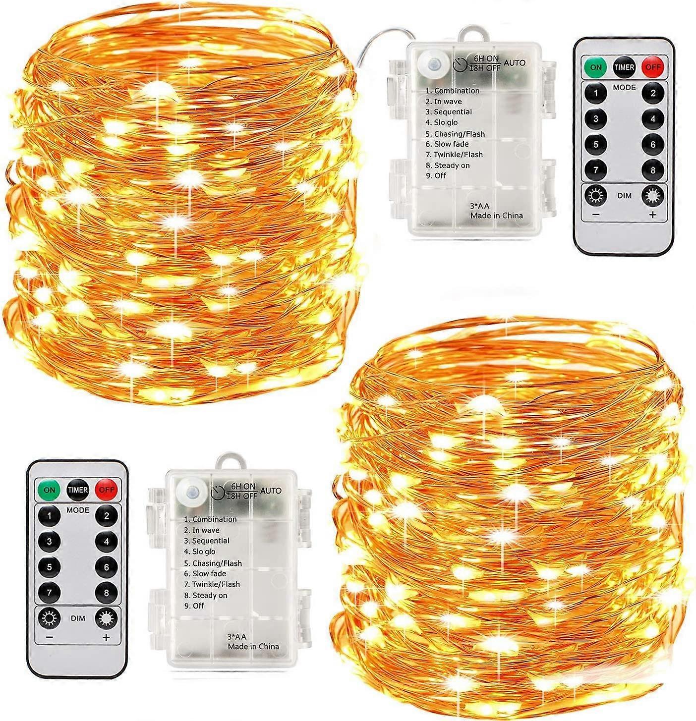 x10m Battery Operated LED String Lights 100 LEDs Timer Function  Remote Control IP65 Waterproof(Yellow)