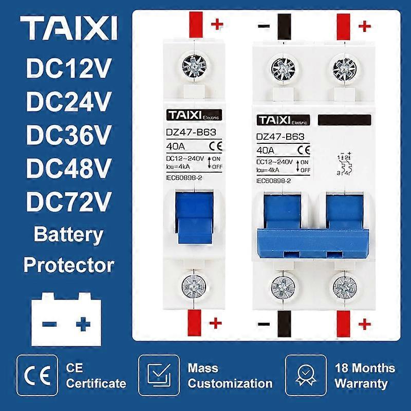 DC 12V 24V 48V 36V DC MCB Battery Car Protector Mini Circuit Breaker DZ47 Positive And Negative Pole Protection Switch Isolator