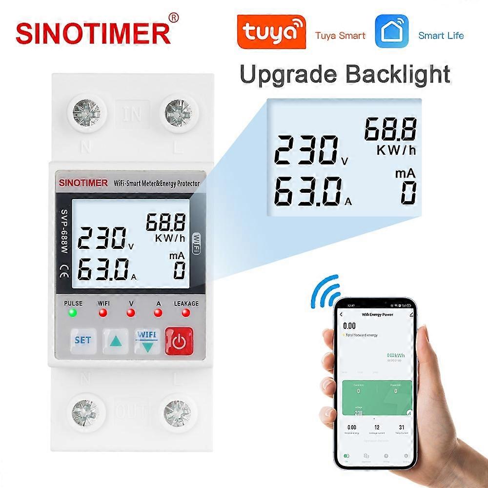 TUYA APP WiFi Smart Circuit Earth Leakage Over Under Voltage Protector Relay Device Switch Breaker Energy Power kWh Meter 63A