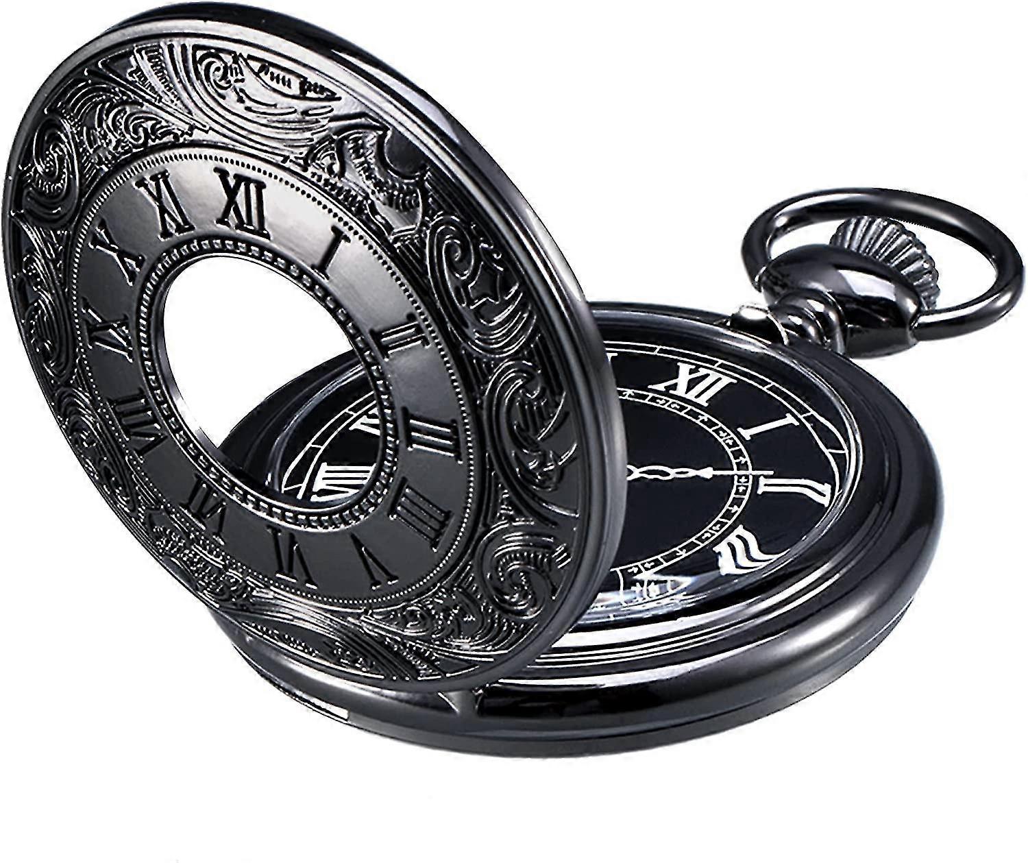 Vintage Roman Numerals Scale Quartz Pocket Watch With Chain